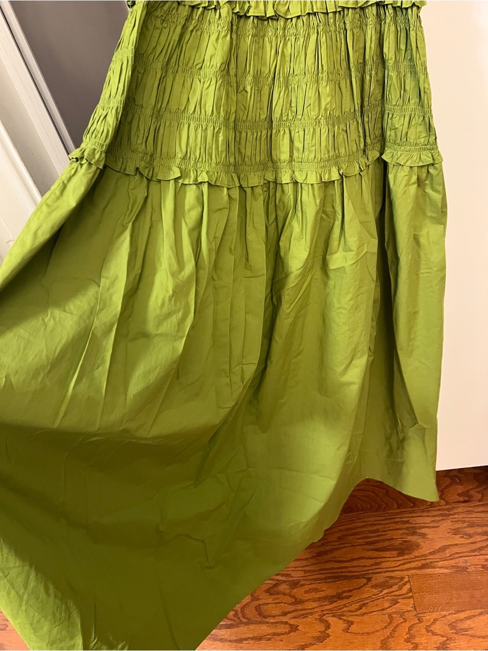 Doen Olive Green Smocked Midi Dress - Picture 7 of 12